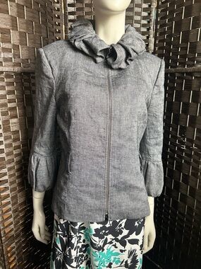 Zara Dark blue Ruffle-Collar Zip Front Jacket size L